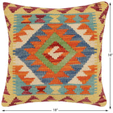 handmade Traditional Pillow Rust Blue Hand-Woven SQUARE 100% WOOL Hand woven turkish pillow2' x 2'
